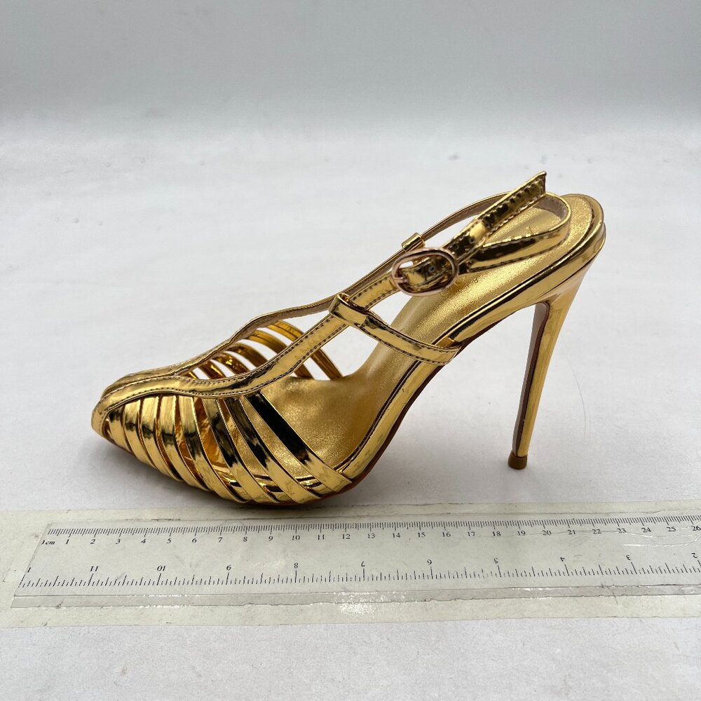Pazzion Gold Sexy Pointed Toe Cutout High Heel Buckle Up Slingback Sandals